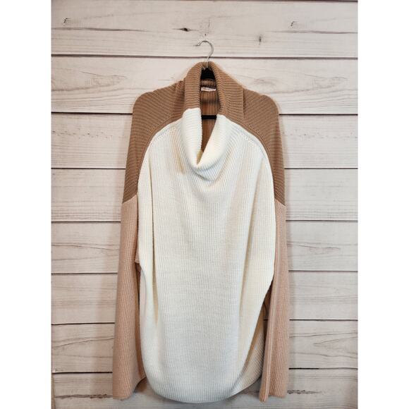 Chicsoul.Com Women's White Tan Long Sleeve‎ Pullover Cowl Neck Sweater Size 3XL - Picture 1 of 7